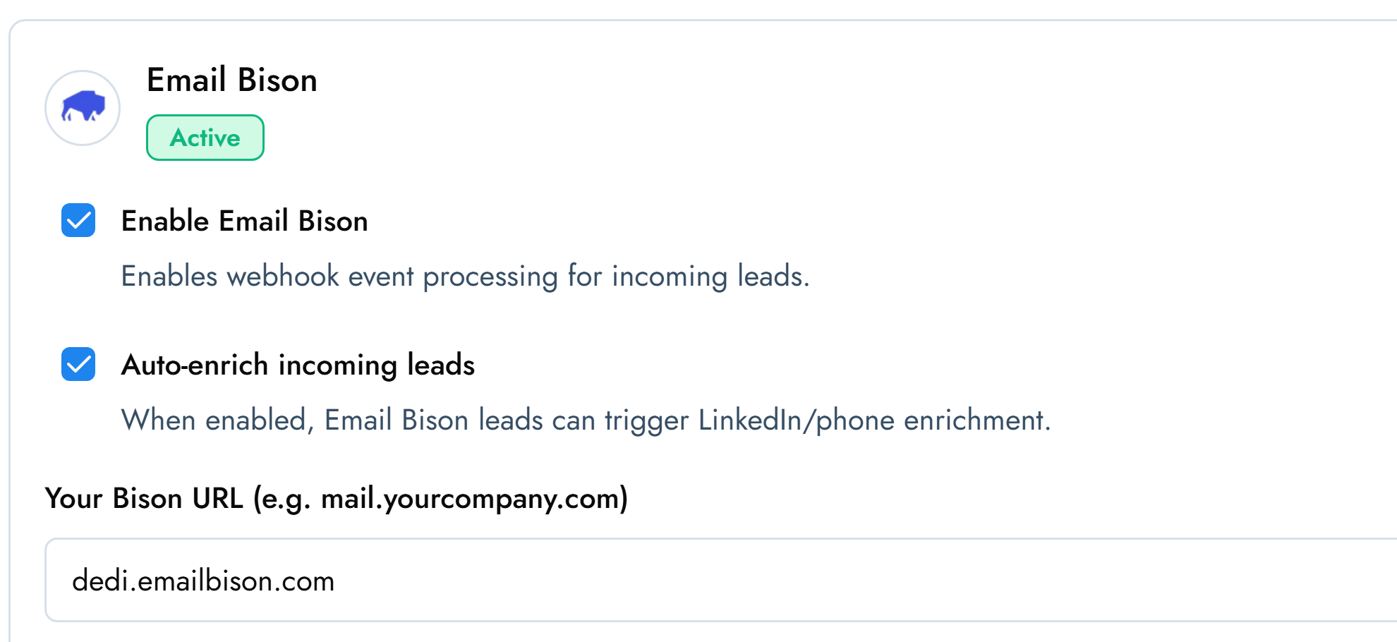 Lead Hero integration settings with a cold email sequencer connected